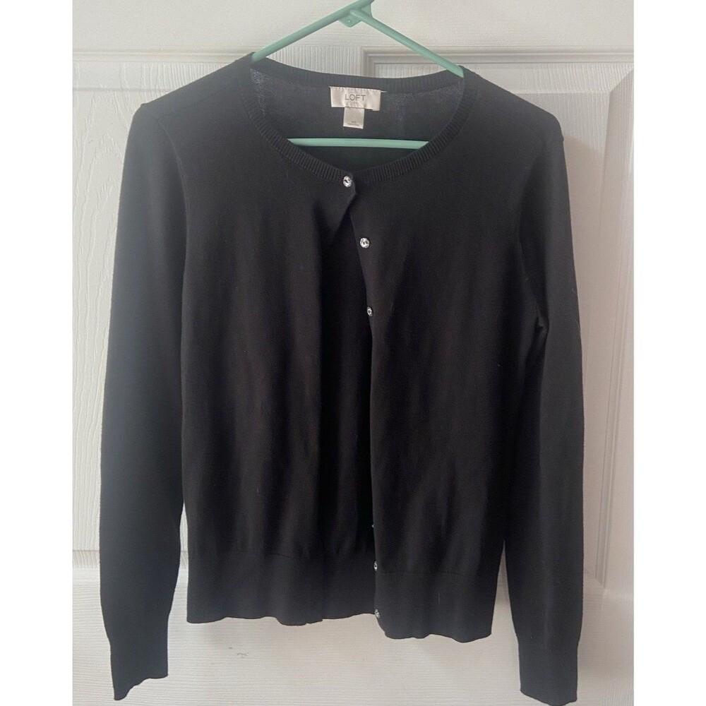 Loft black Cardigan Sweater Womens Small Knit Shiny Button Front Capsule
